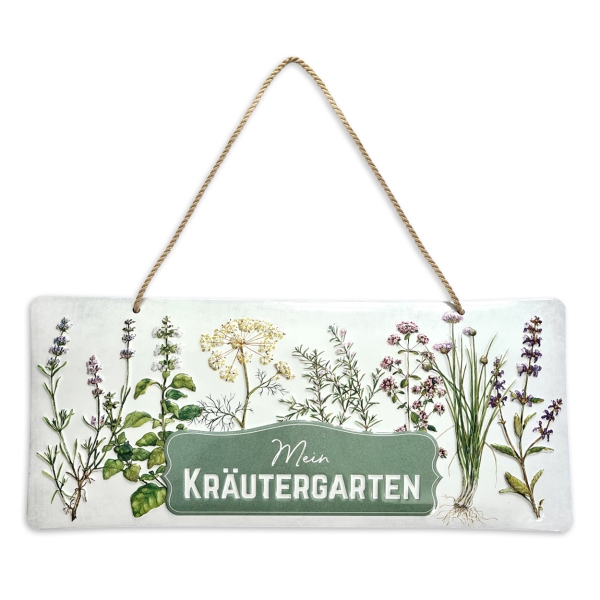 Blechschild Mein Kräutergarten , geprägt mit Kordel